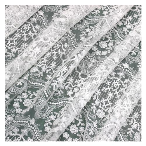 Bestickter Stoff Netzstoff, 1 Yard, 135 cm, 53 Zoll breit, beige, schwarz, elfenbeinfarben, Gaze, Tüll, vollständig aus Baumwolle, bestickte Spitze, Stoff, Kleid, Hemd, Nähmaterial Bestickter Baumwoll von MZPOZB