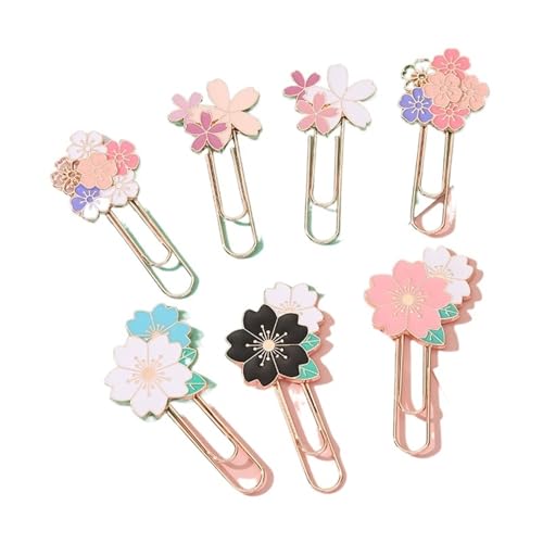 Kirschblüten-Büroklammer, kreatives, süßes Metall-Lesezeichen, exquisite, schöne Notizbuch-Dekoration, Schreibwaren(7 pcs) von MZPOZB
