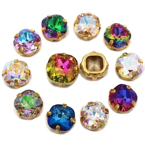 Krallenfassung Glas Strassstein Quadratische Form Glaskristall Kissenschliff Nähen Gold Krallenfassung Strass for Kleidung/Schuhe/Taschen Krallen-Strasssteine​Zum Aufnähen(Mix Color,12mm 10pcs) von MZPOZB