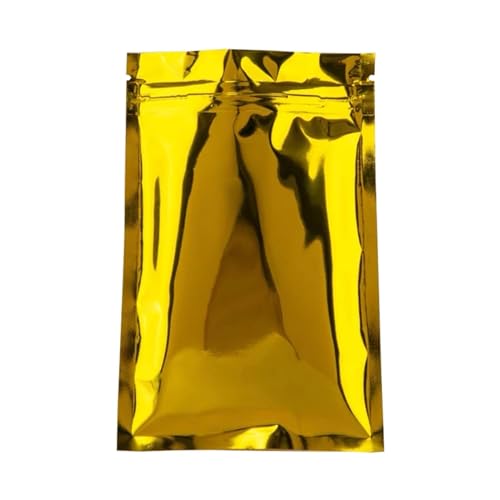 MZPOZB Flachverschlussbeutel 100Pcs/Lot Glossy Black Aluminum Foil Zip Lock Bag Self Seal Tear Notch Reclosable Flat Food Snack Storage Packaging Pouches Druckverschlussbeutel(Gold,9x13cm) von MZPOZB