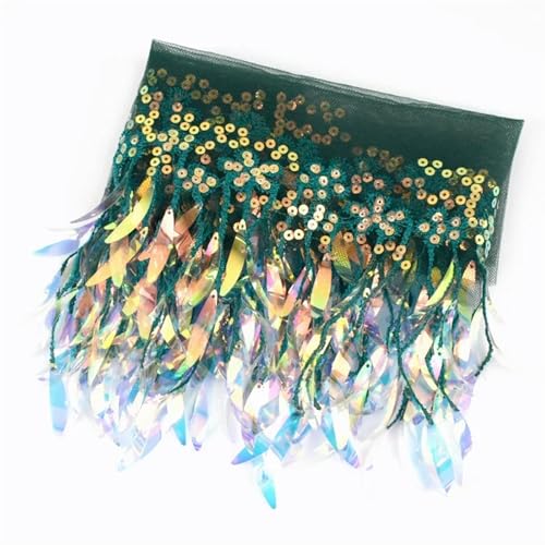 MZPOZB Quastenfransen 1/2/4 Yards Pailletten Quasten Fransen Mesh Spitzenbesatz Kleid Kleidung Band Dekor Nähen Stoff DIY Handwerk Zubehör Fransenborte(Green,1Yard) von MZPOZB
