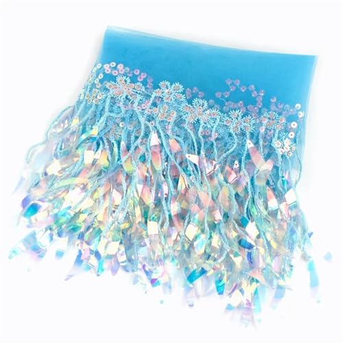 MZPOZB Quastenfransen 1/2/4 Yards Pailletten Quasten Fransen Mesh Spitzenbesatz Kleid Kleidung Band Dekor Nähen Stoff DIY Handwerk Zubehör Fransenborte(Light Blue,1Yard) von MZPOZB