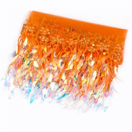 MZPOZB Quastenfransen 1/2/4 Yards Pailletten Quasten Fransen Mesh Spitzenbesatz Kleid Kleidung Band Dekor Nähen Stoff DIY Handwerk Zubehör Fransenborte(Orange,1Yard) von MZPOZB