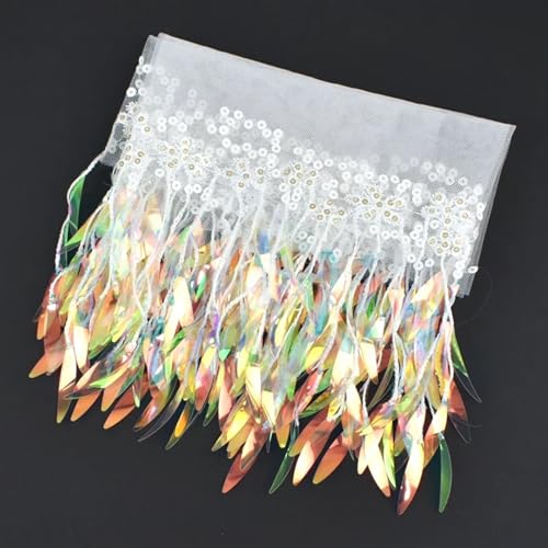 MZPOZB Quastenfransen 1/2/4 Yards Pailletten Quasten Fransen Mesh Spitzenbesatz Kleid Kleidung Band Dekor Nähen Stoff DIY Handwerk Zubehör Fransenborte(White,1Yard) von MZPOZB