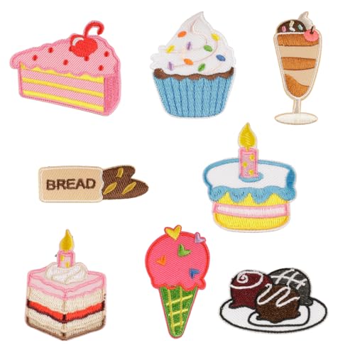 8 Stück Brot Aufnäher / Bügelbilder Kuchen bestickte Flicken Eiscreme Nähen Patches Applikation für Rucksäcke Dekorationen von MZRAN