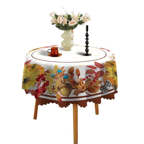 MZRAN Elegante runde Tischdecke mit Herbstmotiv für saisonale Feiern und Heimdekoration MZRAN Elegante runde Tischdecke mit Herbstmotiv für saisonale Feiern und Heimdekoration von MZRAN