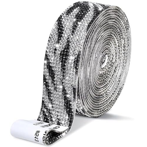 MZSKLW Diamant-Bänder Selbstklebender Kristall-Strass-Aufkleber, Diamantband, DIY-Aufkleber, Strasssteine, Kunsthandwerk, Auto-Telefon-Dekoration Strassband(Zebra,6 Row (13mm)) von MZSKLW