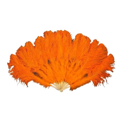 MZSKLW 1/2 Stück natürliche Federfächer, 13 Knochen, 60 cm, Handfaltfächer for Hochzeit, Tanz, Party, Auftritt(Orange,2 Pcs) von MZSKLW