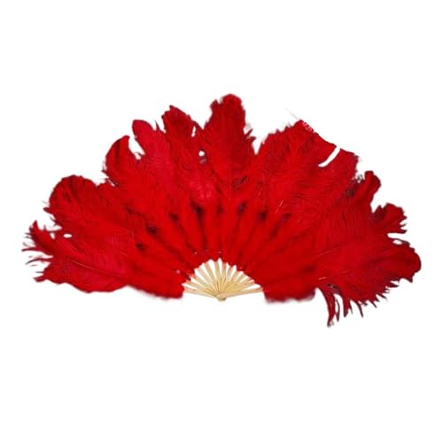 MZSKLW 1/2 Stück natürliche Federfächer, 13 Knochen, 60 cm, Handfaltfächer for Hochzeit, Tanz, Party, Auftritt(Red,2 Pcs) von MZSKLW