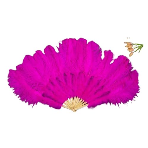 MZSKLW 1/2 Stück natürliche Federfächer, 13 Knochen, 60 cm, Handfaltfächer for Hochzeit, Tanz, Party, Auftritt(Rose,1Pcs) von MZSKLW