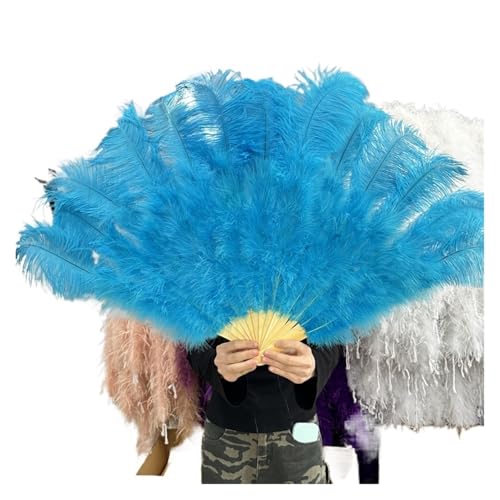 MZSKLW 100 * 60 cm roter Federfächer mit 13 Knochen for Hochzeiten, faltbar, Handventilatoren, DIY-Handwerk, Bühnenaufführungs-Requisiten(Blue,100CM Left 2PCS) von MZSKLW