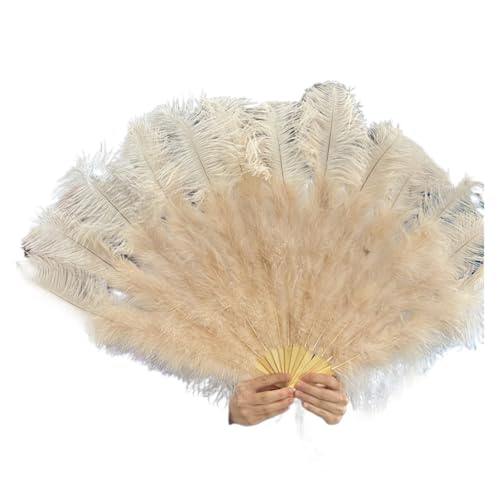 MZSKLW 100 * 60 cm roter Federfächer mit 13 Knochen for Hochzeiten, faltbar, Handventilatoren, DIY-Handwerk, Bühnenaufführungs-Requisiten(Champagne,100CM 2PCS) von MZSKLW