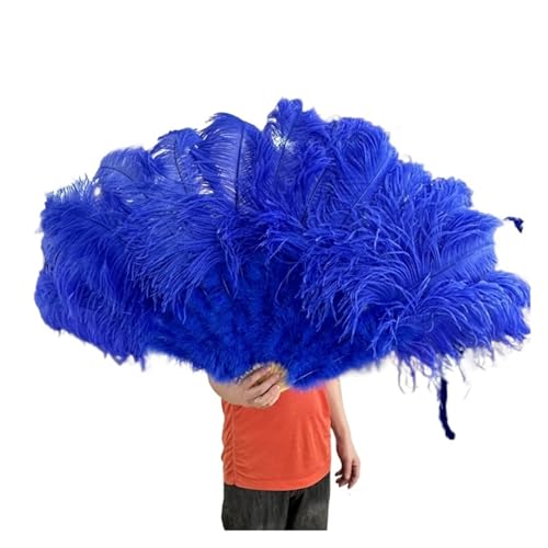 MZSKLW 100 * 60 cm roter Federfächer mit 13 Knochen for Hochzeiten, faltbar, Handventilatoren, DIY-Handwerk, Bühnenaufführungs-Requisiten(Dark Blue,100CM 2PCS) von MZSKLW