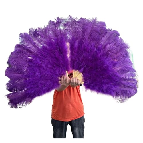 MZSKLW 100 * 60 cm roter Federfächer mit 13 Knochen for Hochzeiten, faltbar, Handventilatoren, DIY-Handwerk, Bühnenaufführungs-Requisiten(Dark Purple,100CM Right 2PCS) von MZSKLW