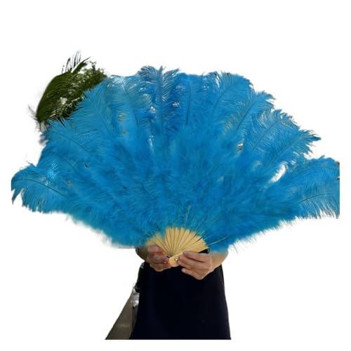 MZSKLW 100 * 60 cm roter Federfächer mit 13 Knochen for Hochzeiten, faltbar, Handventilatoren, DIY-Handwerk, Bühnenaufführungs-Requisiten(Light Blue,100CM 2PCS) von MZSKLW