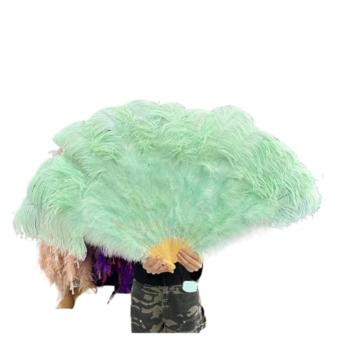 MZSKLW 100 * 60 cm roter Federfächer mit 13 Knochen for Hochzeiten, faltbar, Handventilatoren, DIY-Handwerk, Bühnenaufführungs-Requisiten(Mint Green,100CM Left 2PCS) von MZSKLW