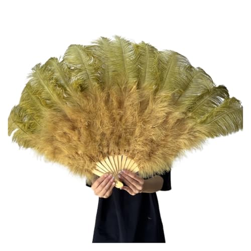 MZSKLW 100 * 60 cm roter Federfächer mit 13 Knochen for Hochzeiten, faltbar, Handventilatoren, DIY-Handwerk, Bühnenaufführungs-Requisiten(Olive Green,100CM Right 1PCS) von MZSKLW
