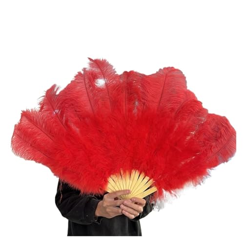 MZSKLW 100 * 60 cm roter Federfächer mit 13 Knochen for Hochzeiten, faltbar, Handventilatoren, DIY-Handwerk, Bühnenaufführungs-Requisiten(Red,100CM Left 2PCS) von MZSKLW