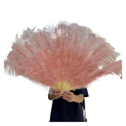 MZSKLW 100 * 60 cm roter Federfächer mit 13 Knochen for Hochzeiten, faltbar, Handventilatoren, DIY-Handwerk, Bühnenaufführungs-Requisiten(Shrimp pink,100CM 2PCS) von MZSKLW