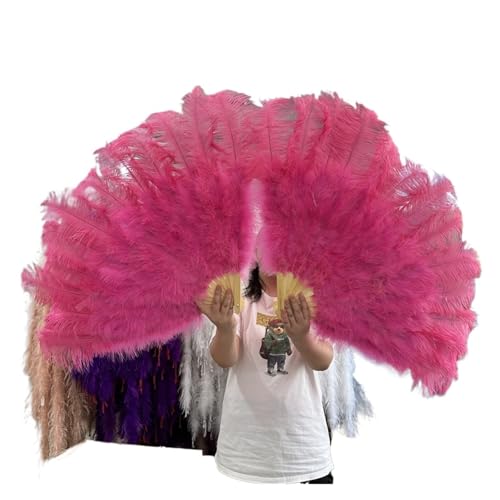 MZSKLW 100 * 60 cm roter Federfächer mit 13 Knochen for Hochzeiten, faltbar, Handventilatoren, DIY-Handwerk, Bühnenaufführungs-Requisiten(Watermelon red,100CM Right 2PCS) von MZSKLW