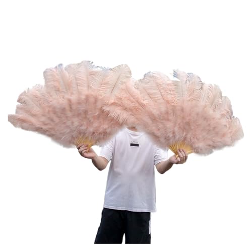 MZSKLW 13 Knochen große Federn Fächer tanzen Fächer Federn Faltfächer Bühnenshow Requisiten Dekoration Zubehör 100 cm/130 cm(Champagne,1 Pcs 130CM) von MZSKLW