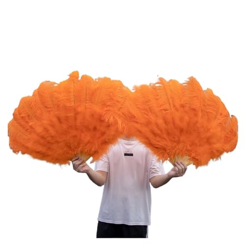 MZSKLW 13 Knochen große Federn Fächer tanzen Fächer Federn Faltfächer Bühnenshow Requisiten Dekoration Zubehör 100 cm/130 cm(Orange,2 Pcs 130CM) von MZSKLW