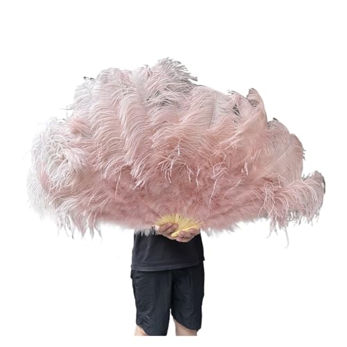 MZSKLW 13Bones WEISSer Federfächer for Bühnen, Aufführungen, Karneval, Shows, Zubehör, aufklappbar, 100/130 cm lang, 60/75 cm breit, großer Federfächer(25 Leather Pink,130CM 2PCS) von MZSKLW