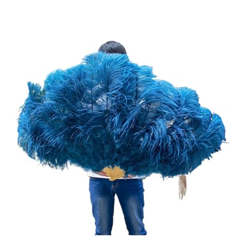 MZSKLW 13Bones WEISSer Federfächer for Bühnen, Aufführungen, Karneval, Shows, Zubehör, aufklappbar, 100/130 cm lang, 60/75 cm breit, großer Federfächer(Deep Blue,100CM 1PCS) von MZSKLW