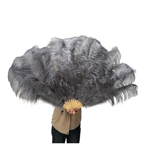 MZSKLW 13Bones WEISSer Federfächer for Bühnen, Aufführungen, Karneval, Shows, Zubehör, aufklappbar, 100/130 cm lang, 60/75 cm breit, großer Federfächer(Grey,130CM 1PCS) von MZSKLW
