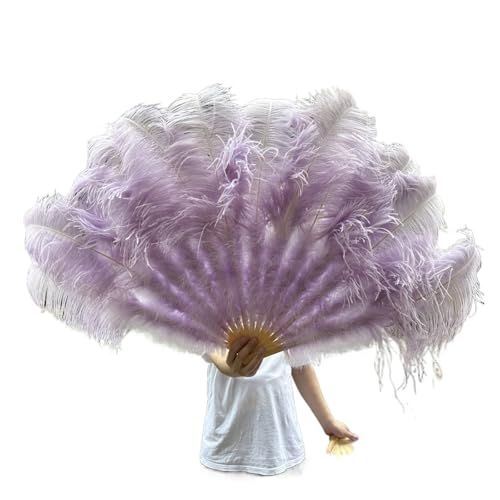 MZSKLW 13Bones WEISSer Federfächer for Bühnen, Aufführungen, Karneval, Shows, Zubehör, aufklappbar, 100/130 cm lang, 60/75 cm breit, großer Federfächer(Light Purple,100CM 1PC 130CM 1PC) von MZSKLW