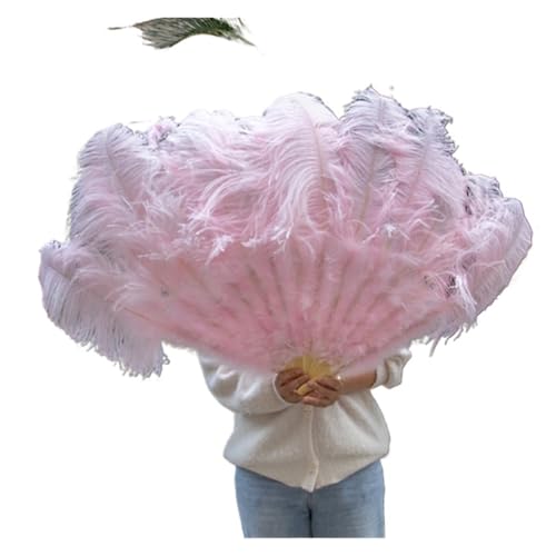 MZSKLW 13Bones WEISSer Federfächer for Bühnen, Aufführungen, Karneval, Shows, Zubehör, aufklappbar, 100/130 cm lang, 60/75 cm breit, großer Federfächer(Light pink,130CM 2PCS) von MZSKLW