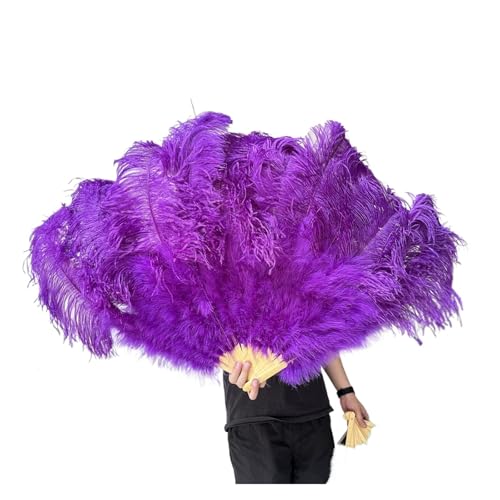 MZSKLW 13Bones WEISSer Federfächer for Bühnen, Aufführungen, Karneval, Shows, Zubehör, aufklappbar, 100/130 cm lang, 60/75 cm breit, großer Federfächer(Purple,100CM 1PC 130CM 1PC) von MZSKLW
