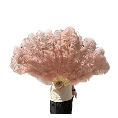 MZSKLW 13Bones WEISSer Federfächer for Bühnen, Aufführungen, Karneval, Shows, Zubehör, aufklappbar, 100/130 cm lang, 60/75 cm breit, großer Federfächer(Shrimp pink,130CM 2PCS) von MZSKLW