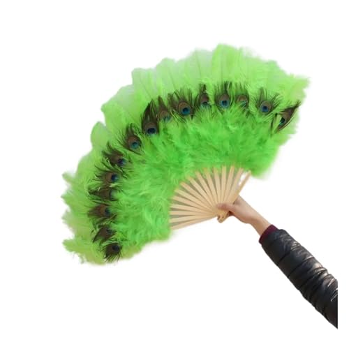MZSKLW 15 Knochen/1 Stück Pfauenfeder-Fan, Basteln, Feier, Party, Hochzeit, Tanz, Performance, Requisiten, Federn, Fächer(Green) von MZSKLW