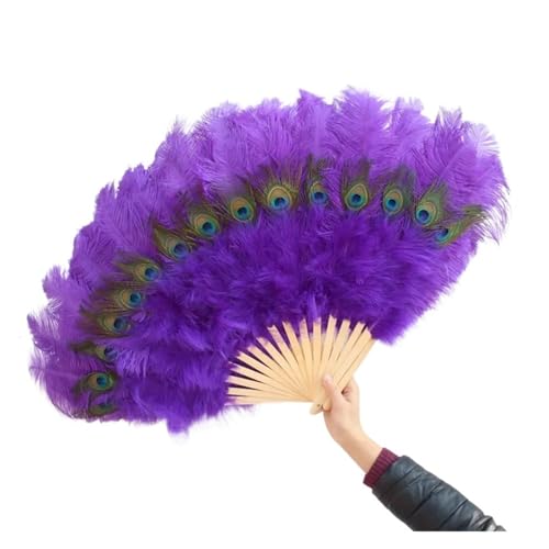 MZSKLW 15 Knochen/1 Stück Pfauenfeder-Fan, Basteln, Feier, Party, Hochzeit, Tanz, Performance, Requisiten, Federn, Fächer(Purple) von MZSKLW