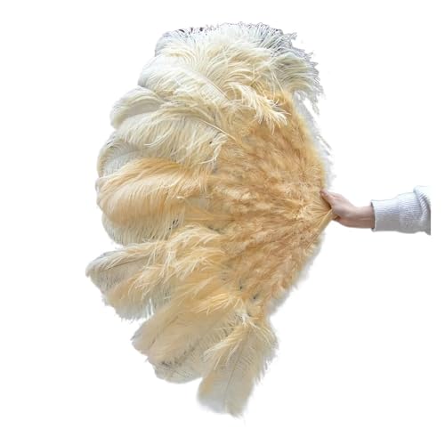 MZSKLW 2 Größen Retro großer Federfächer, rot, Tanzfächer, Party, Hochzeit, Bühnenshow, Requisiten, Handheld, Marabufedern, Fächer, Dekor, 13 Knochen(Beige Yellow 48,130CM 2PCS) von MZSKLW