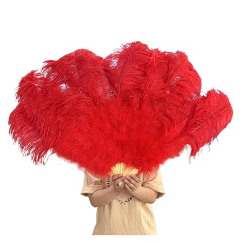 MZSKLW 2 Größen Retro großer Federfächer, rot, Tanzfächer, Party, Hochzeit, Bühnenshow, Requisiten, Handheld, Marabufedern, Fächer, Dekor, 13 Knochen(Red,100CM 2PCS) von MZSKLW