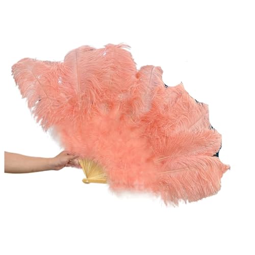 MZSKLW 2 Größen Retro großer Federfächer, rot, Tanzfächer, Party, Hochzeit, Bühnenshow, Requisiten, Handheld, Marabufedern, Fächer, Dekor, 13 Knochen(Shrimp pink,100CM 2PCS) von MZSKLW