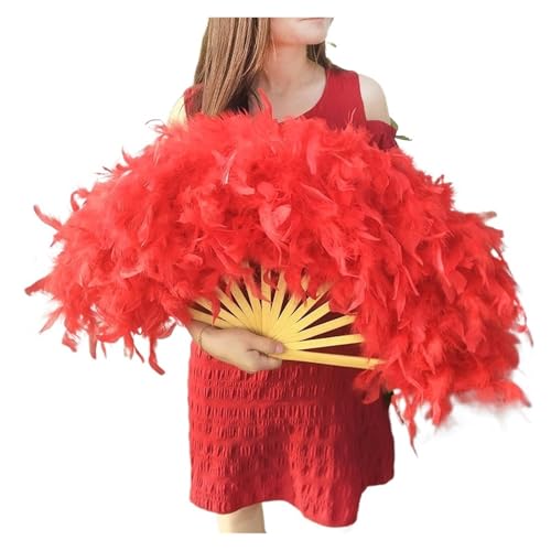 MZSKLW 70 * 40 cm Große Rosa Feder Fan Bühne Leistung Tanz Fan Fotografie Requisiten Feder Faltfächer Hochzeit Party Dekoration(Red) von MZSKLW