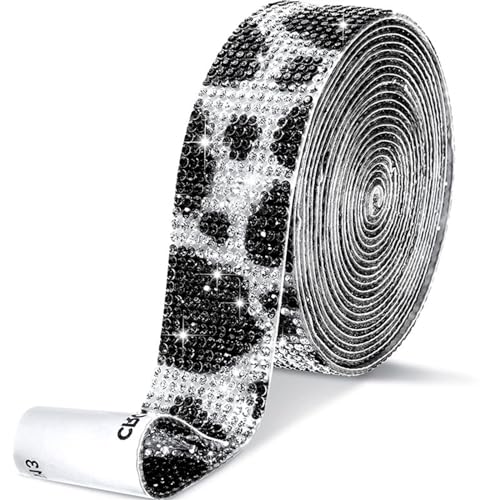 MZSKLW Diamant-Bänder Selbstklebender Kristall-Strass-Aufkleber, Diamantband, DIY-Aufkleber, Strasssteine, Kunsthandwerk, Auto-Telefon-Dekoration Strassband(Cow,6 Row (13mm)) von MZSKLW