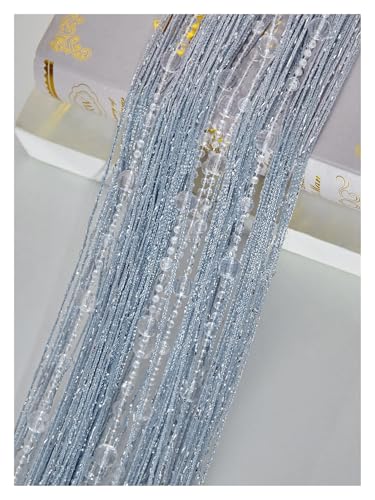 MZSKLW Fadenvorhang, 1 x 2 m, Quasten-Fransen-Türvorhang for weißen Salon und durchsichtige Hochzeitsdekoration, Kristall-Perlenvorhang for Schlafzimmer(Silver Gray) von MZSKLW