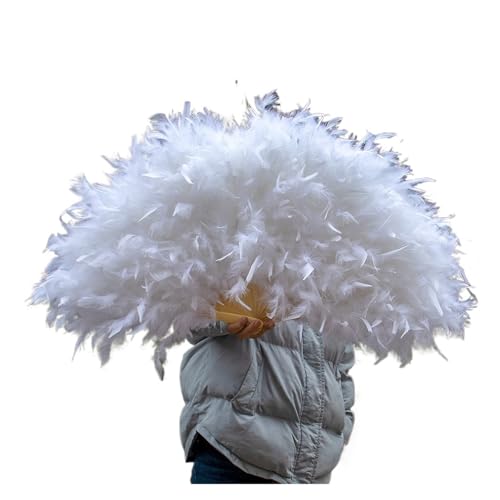 MZSKLW Federfächer mit 13 Knochen, Flauschiger roter Gefiederfächer for Bauchtanz, Halloween, Hochzeit, Party, Faltfächer(Color-01,Left Hand) von MZSKLW