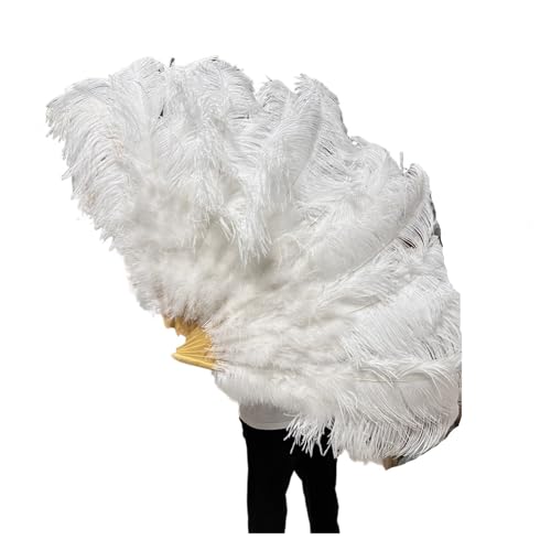 MZSKLW Großer 13-Knochen-Fuffly-Feder-Fächer, 100 cm, 130 cm, rosafarbener Handfeder-Fächer for Hochzeit, Party, Bühnenauftritt, Requisiten(White,Right Hand 130CM) von MZSKLW