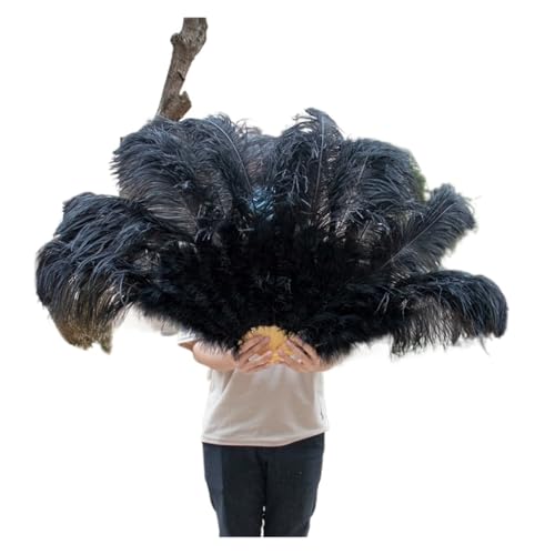 MZSKLW Großer Feder-Fächer, Hochzeit, Karneval, Feier, Bauchtanz-Show, DIY-Dekoration, rosa Federn-Fächer, 13 Knochen(Black,130CM Right Hand) von MZSKLW