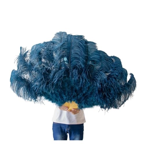 MZSKLW Großer Feder-Fächer, Hochzeit, Karneval, Feier, Bauchtanz-Show, DIY-Dekoration, rosa Federn-Fächer, 13 Knochen(Deep Blue,100CM Left Hand) von MZSKLW