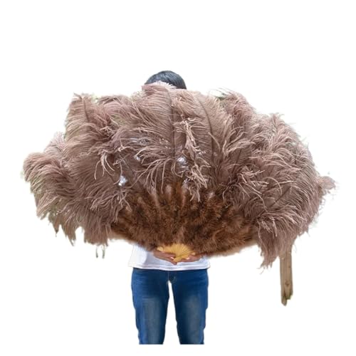 MZSKLW Großer Feder-Fächer, Hochzeit, Karneval, Feier, Bauchtanz-Show, DIY-Dekoration, rosa Federn-Fächer, 13 Knochen(Deep Coffee,100cm (A Pair)) von MZSKLW