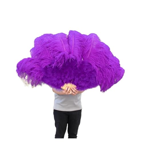 MZSKLW Großer Feder-Fächer, Hochzeit, Karneval, Feier, Bauchtanz-Show, DIY-Dekoration, rosa Federn-Fächer, 13 Knochen(Purple,130CM Left Hand) von MZSKLW