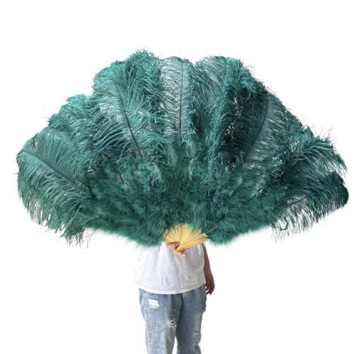 MZSKLW Großer Federn-Fächer, 13 Knochen, 100 cm, 130 cm, Handfaltfächer for Party, Karneval, Tanz, Performance, Dekoration(Dark Green,130CM 1PCS) von MZSKLW