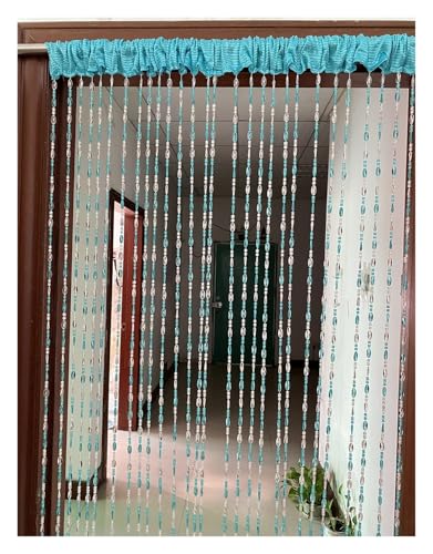 MZSKLW Heller Knopf, Perlen, Fransen, Heimdekoration, Türvorhang, Quaste, Raumteiler, Vorhang, Panel, Fenster, Fliegengitter(Blue) von MZSKLW