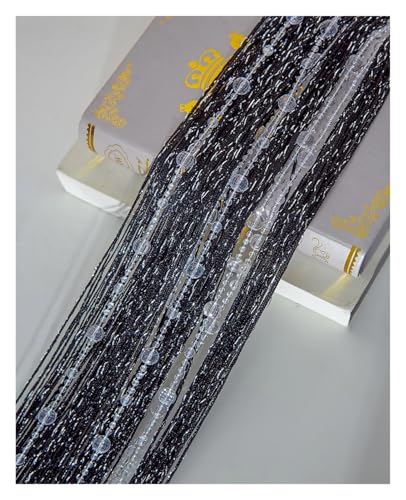 MZSKLW Kristallperlen-Schnurvorhang, 1 x 2 m, Quasten-Fransen-Türvorhang for weiße Salon- und transparente Hochzeitsdekoration, Wohnzimmerteiler(Black) von MZSKLW